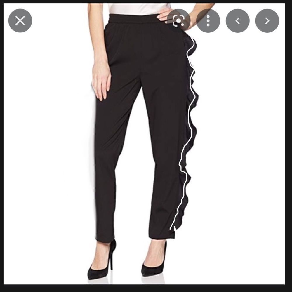Black party pants white ruffle detail S